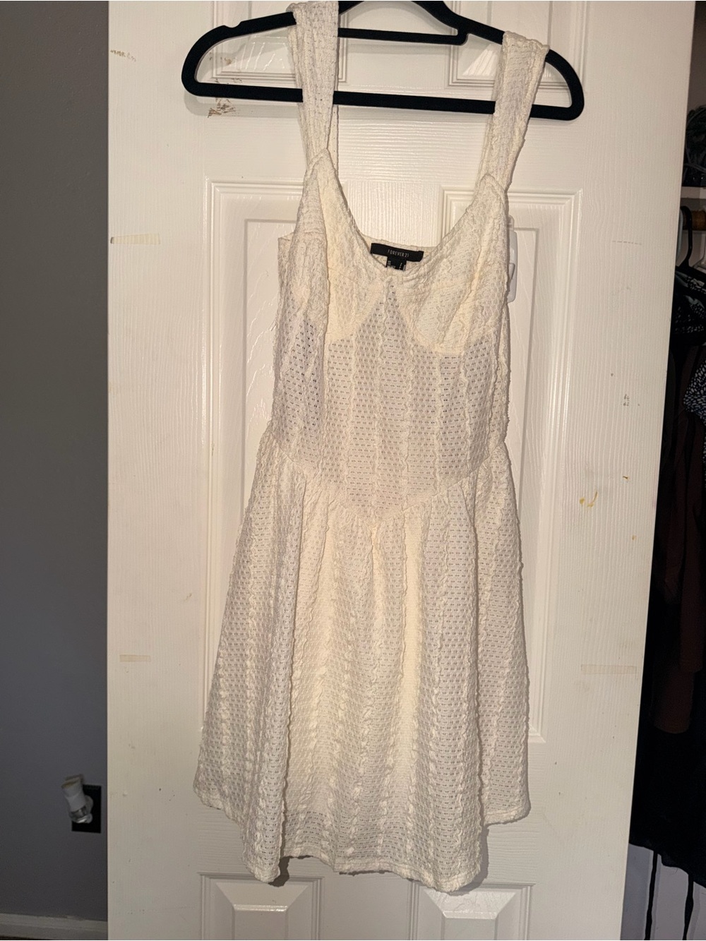 White Textured Sleeveless Fit & Flare Dress